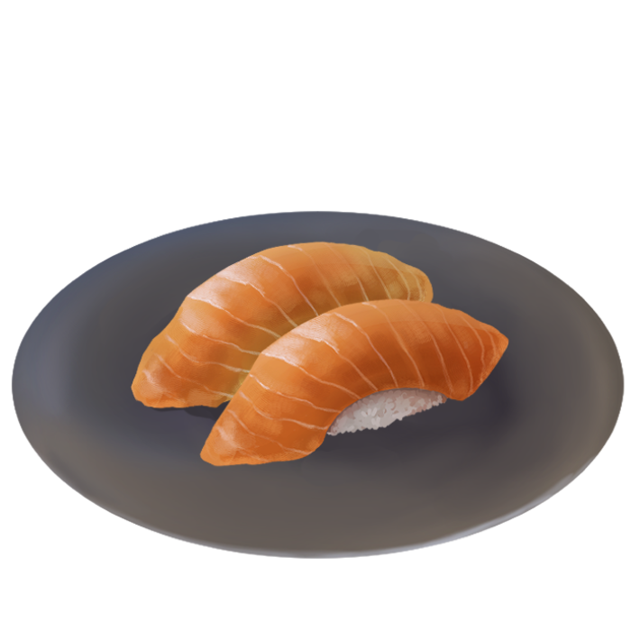 サーモンのお寿司（お皿ありバージョン）のイラスト