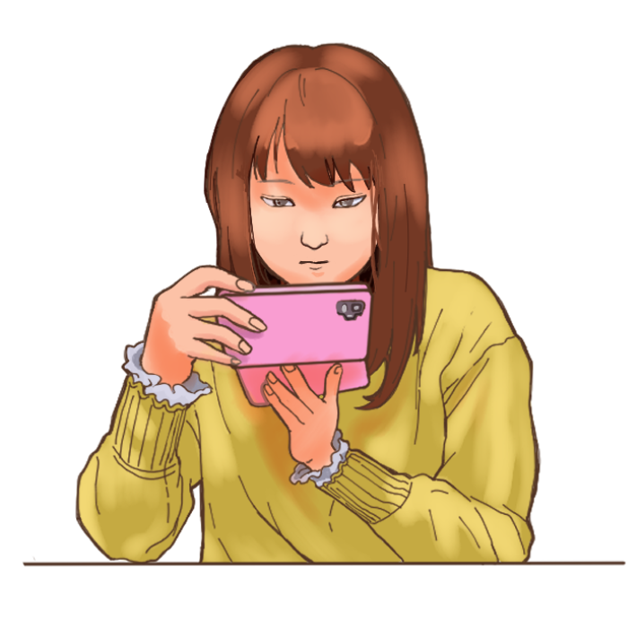 スマホを操作する女性のイラスト 真剣な顔バージョン いらすとテイクアウト