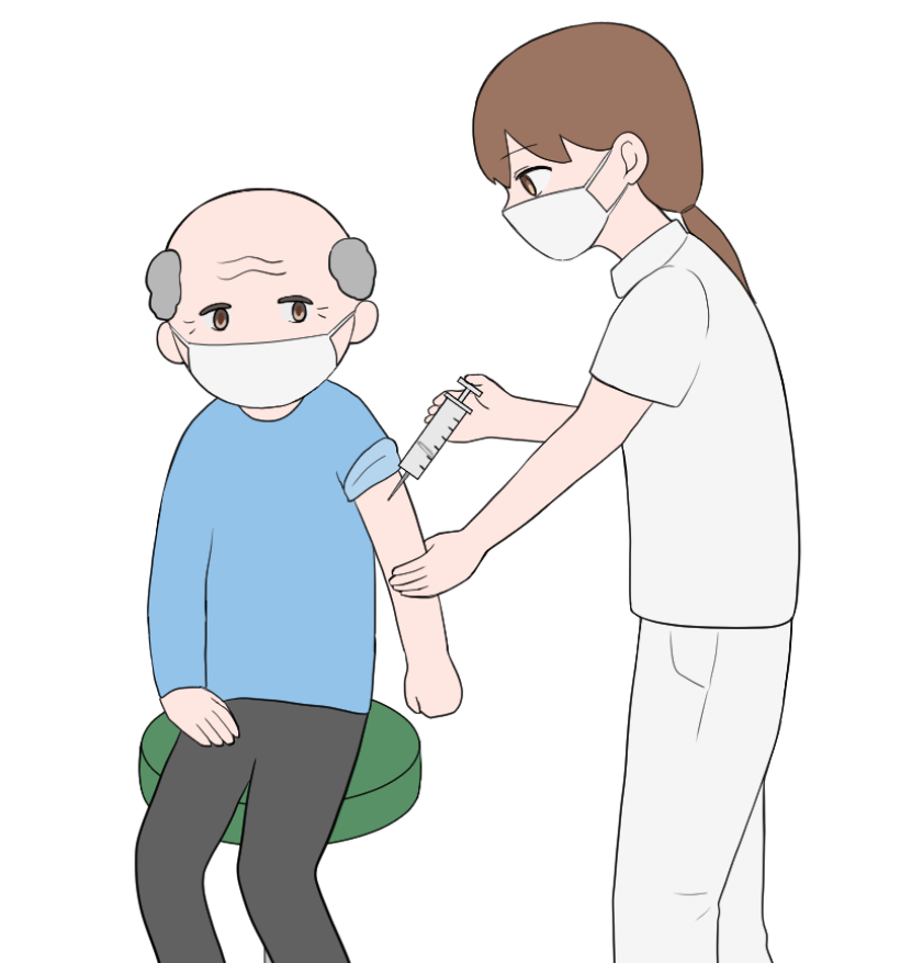 ワクチンを注射されている年配の男性のイラスト2