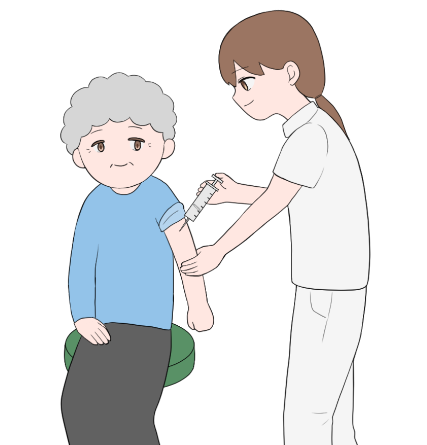 ワクチンを注射されている年配の女性のイラスト1