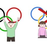 オリンピック開催を喜ぶ人と開催やオリンピック中止に落胆する人のイラスト（子供バージョン）