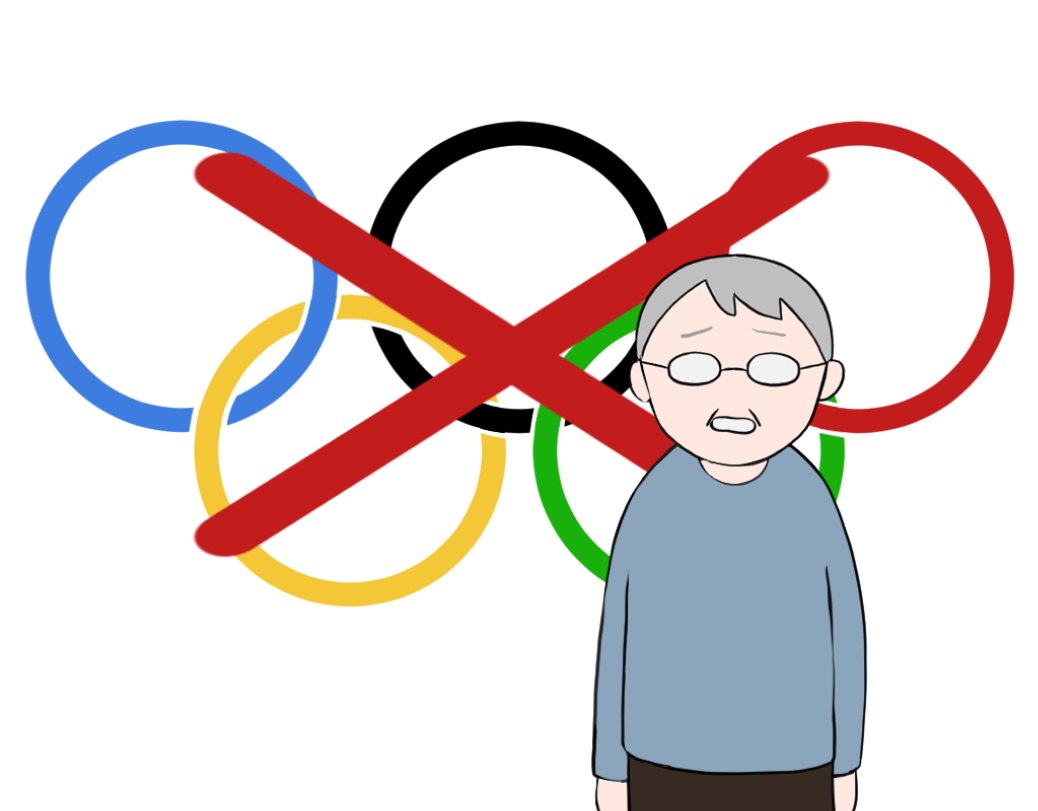オリンピック開催を喜ぶ人と開催やオリンピック中止に落胆する人のイラスト お年寄りバージョン いらすとテイクアウト