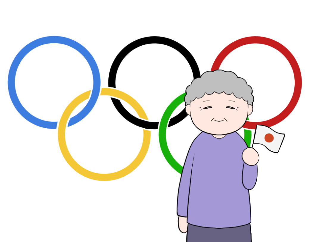オリンピック開催を喜ぶ人と開催やオリンピック中止に落胆する人のイラスト お年寄りバージョン いらすとテイクアウト