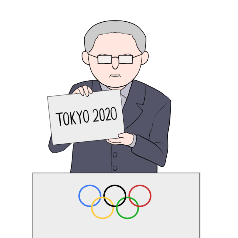 東京オリンピックの開催を報じるシーンのイラスト（背景なし）