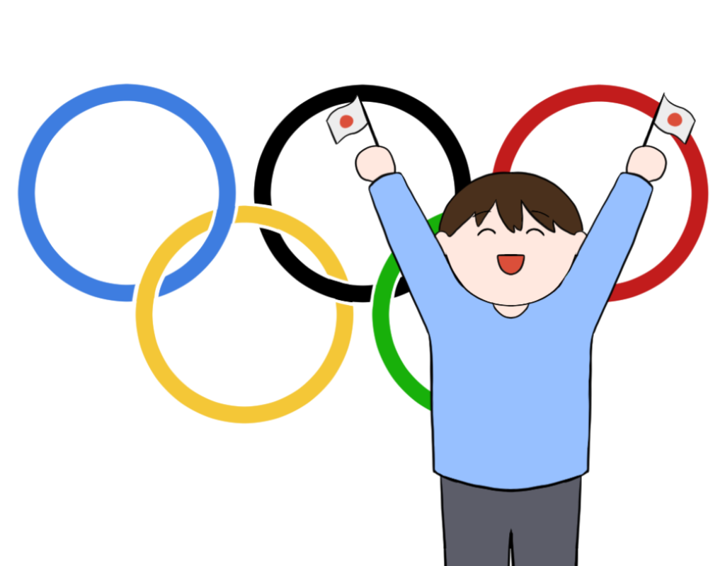 オリンピック開催を喜ぶ若い男のイラスト
