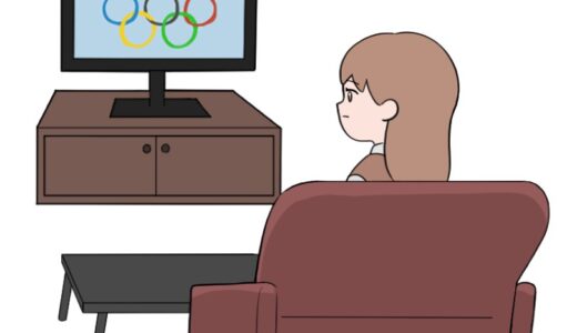 テレビでオリンピックを観戦している女性のイラスト