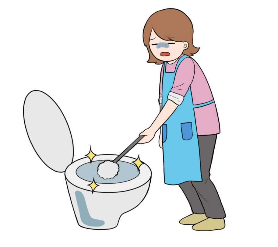 嫌々トイレ掃除する主婦のイラスト
