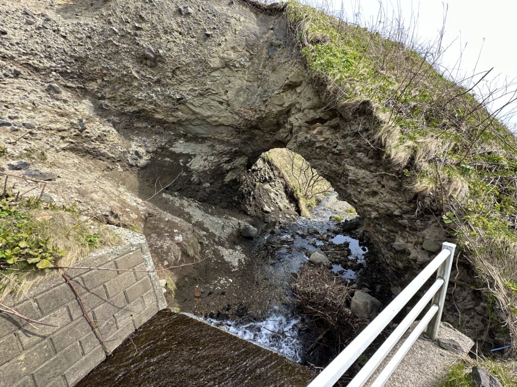 三ツ谷八幡神社脇の洞窟を流れる川