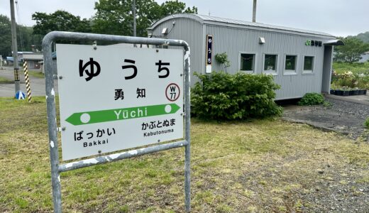 勇知駅の駅舎と駅名板